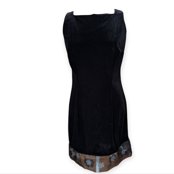 90s Vintage Black Velvet Mini Dress Square Neck Dark Fairy Whimsigoth - Picture 1 of 6